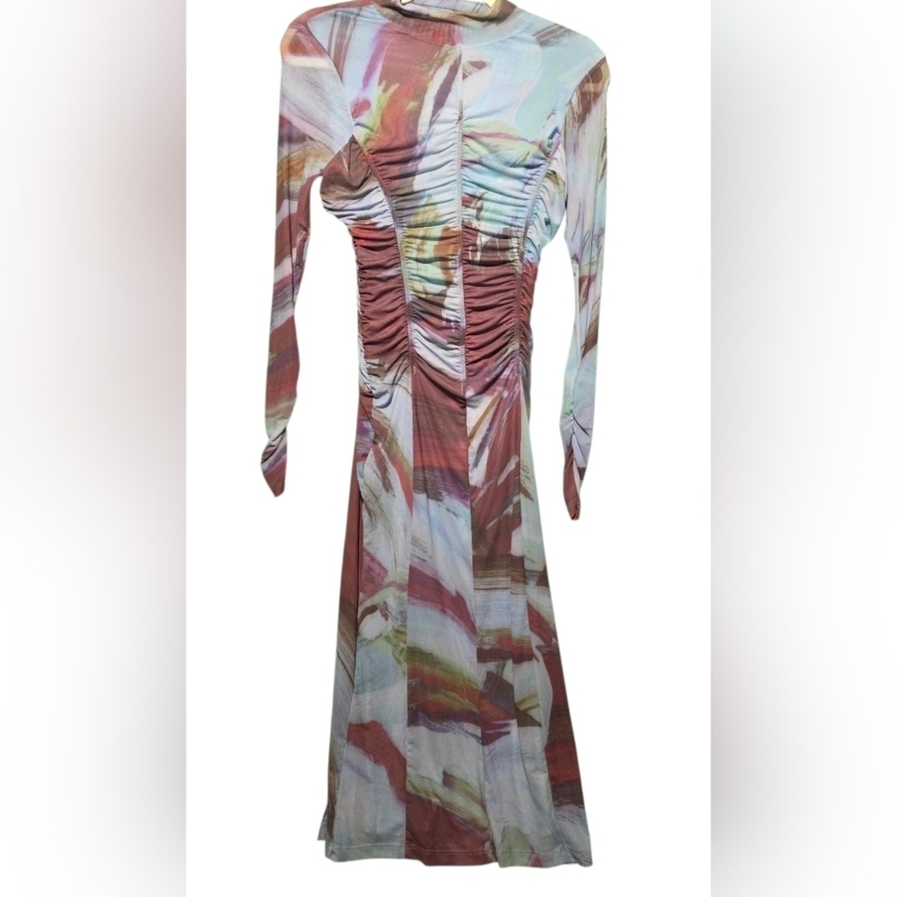 Anthropologie Printed Elegant Multicolor Long Sleeve Bodycon Dress XS PTP 19 - Picture 2 of 4
